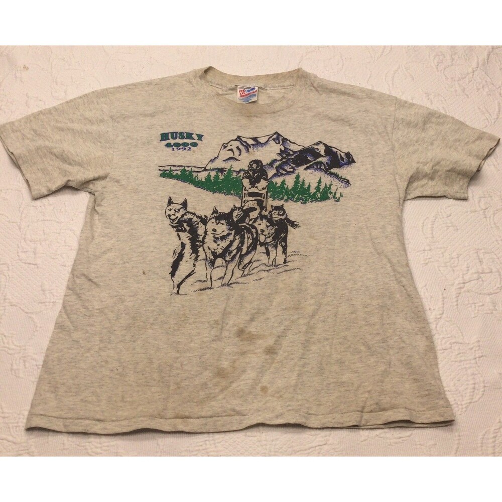 Vtg 90s Alaska Husky 4000 T-shirt Mens L Hanes Heavy Weight USA Single Stitch